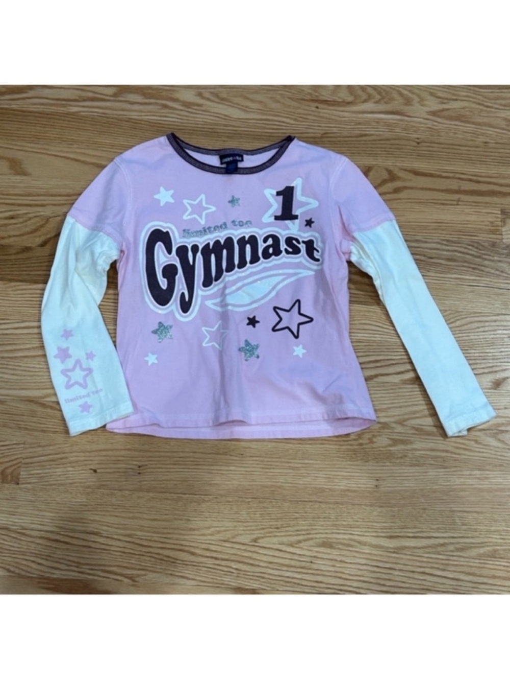 Limited Too long sleeve pastel pink sparkles glitter gymnast graphic tee Medium